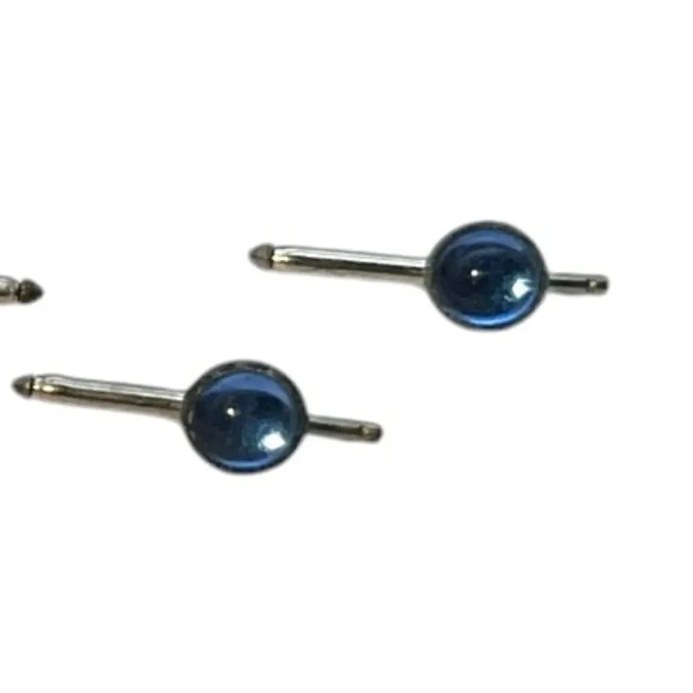 Vintage Blue Cabochon Silver Spring Toggle Clasp Cufflinks Gorgeous